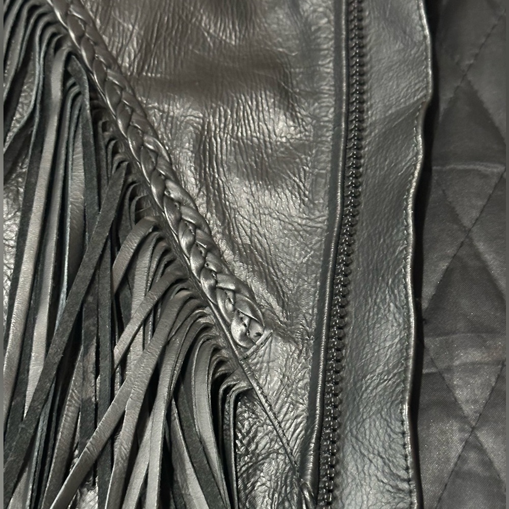 Unik Vtg Black Leather Fringe Jacket - Picture 2 of 16